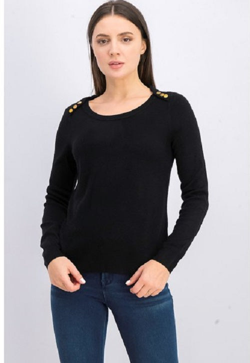 Karen Scott Suéter Feminino com Botões nos Ombros Preto Tamanho X-G