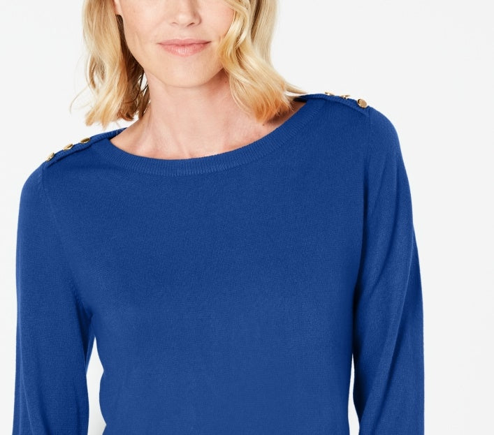 Karen Scott Suéter Feminino com Botões nos Ombros Azul Marinho Tamanho X-G