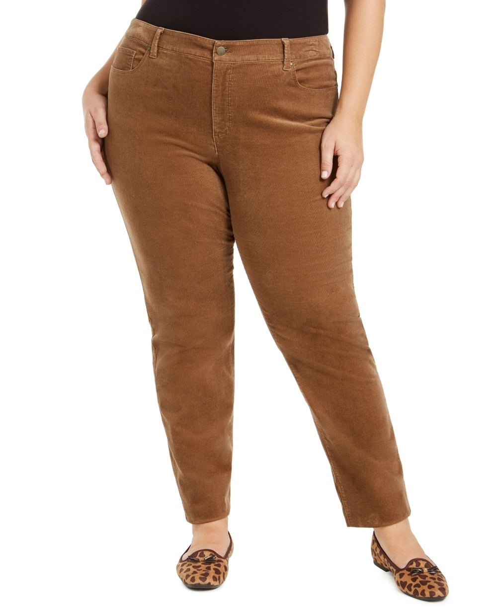 Calça jeans feminina Charter Club Lexington Tummy Control de veludo cotelê marrom, tamanho 22W
