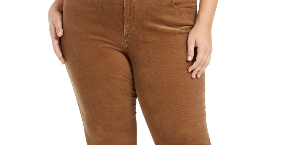 Calça jeans feminina Charter Club Lexington Tummy Control de veludo cotelê marrom, tamanho 22W
