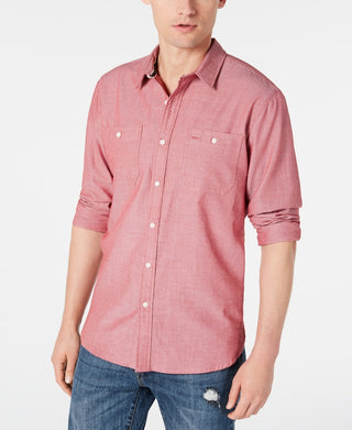 Camisa masculina American Rag Micro Herringbone vermelha tamanho pequeno