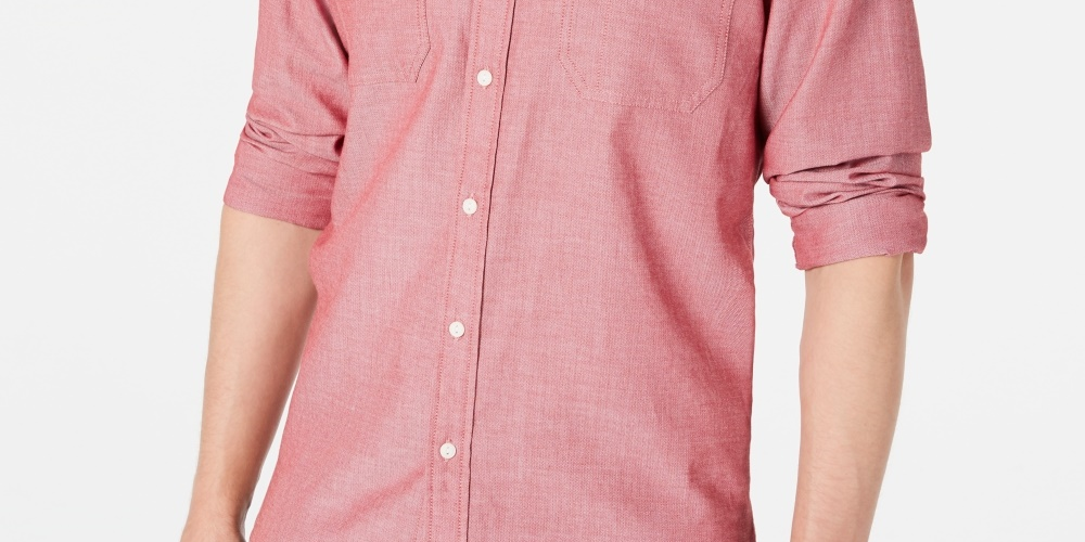 Camisa masculina American Rag Micro Herringbone vermelha tamanho pequeno