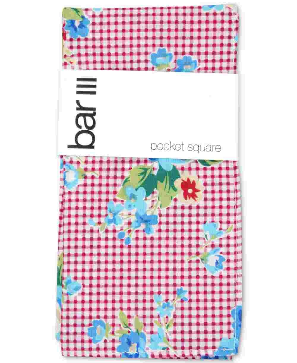 Lenço de bolso floral xadrez masculino Bar III rosa tamanho regular