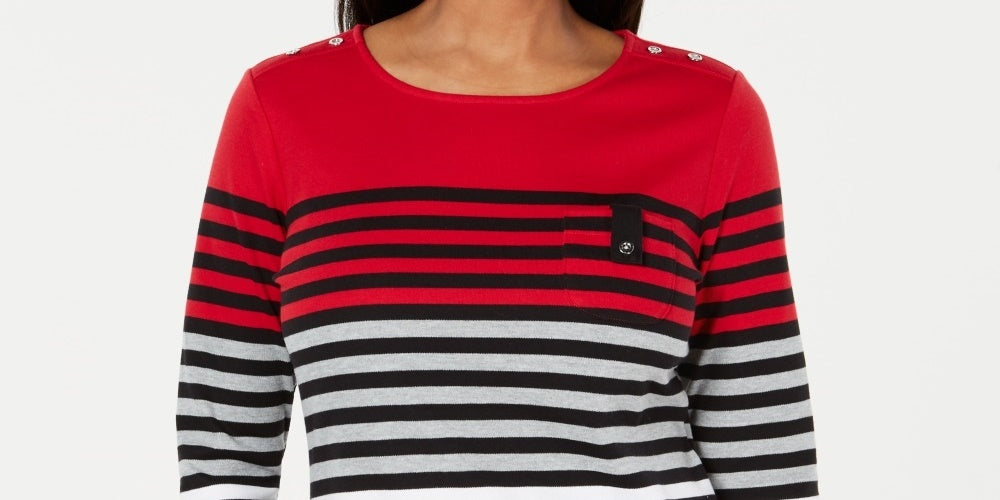 Blusa listrada com blocos de cores Karen Scott feminina, vermelha, tamanho pequeno e pequeno