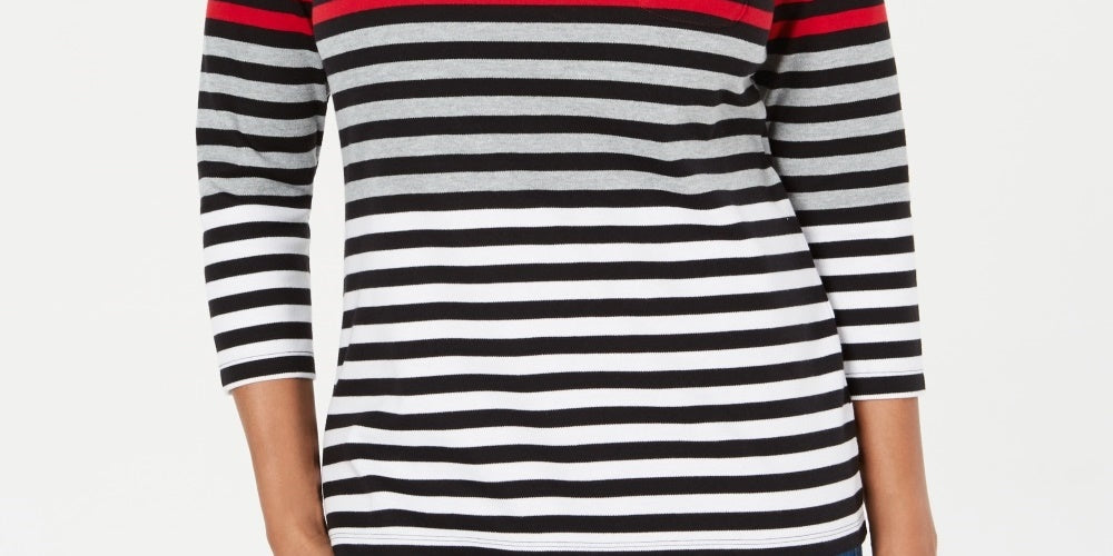 Blusa listrada com blocos de cores Karen Scott feminina, vermelha, tamanho pequeno e pequeno