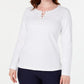 Moletom esportivo feminino Karen Scott com cadarço, branco, tamanho extragrande
