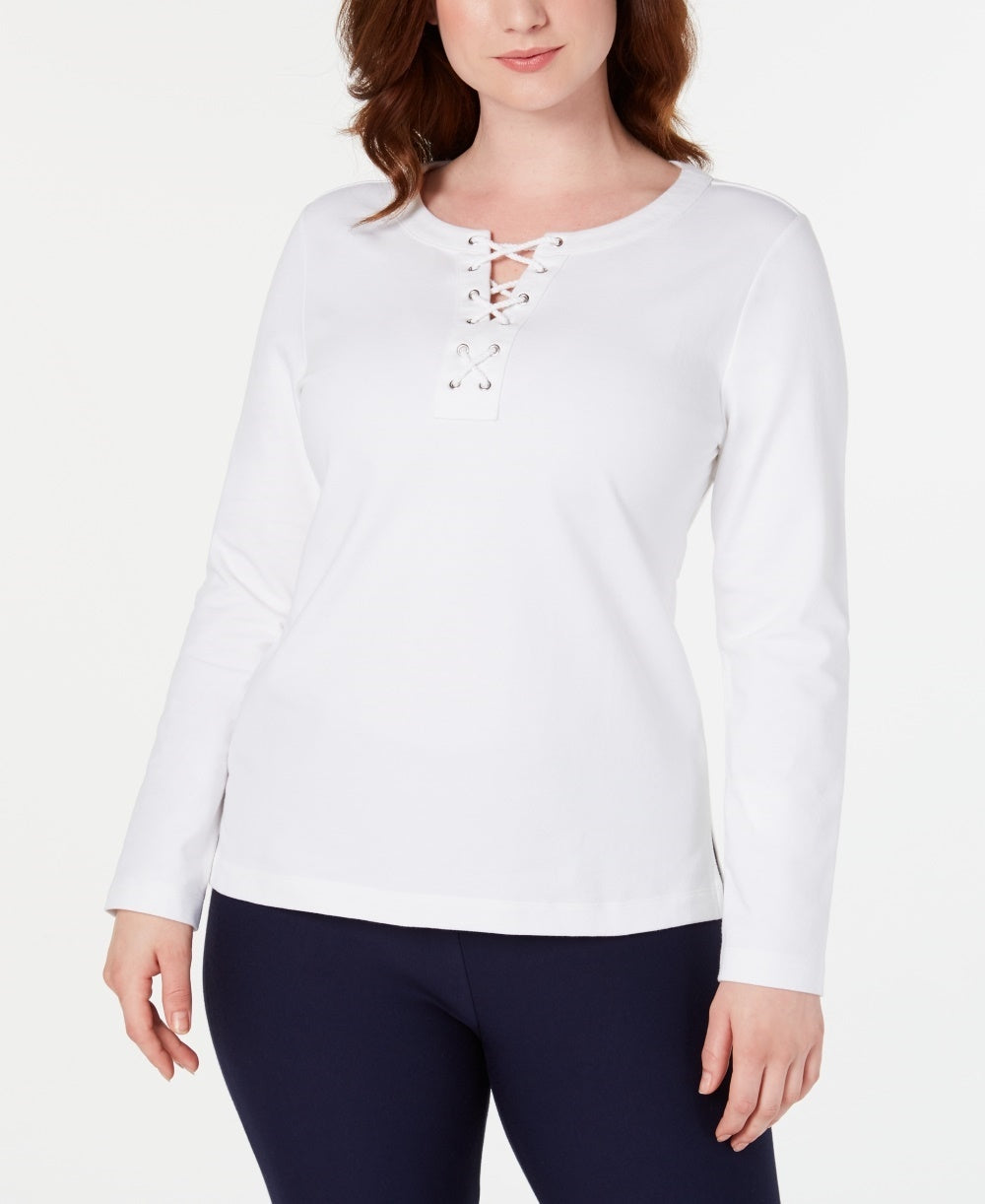 Moletom esportivo feminino Karen Scott com cadarço, branco, tamanho XXG