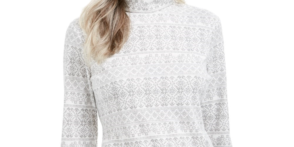 Karen Scott - Blusa feminina de gola alta estampada Fair Isle, branca, tamanho pequeno