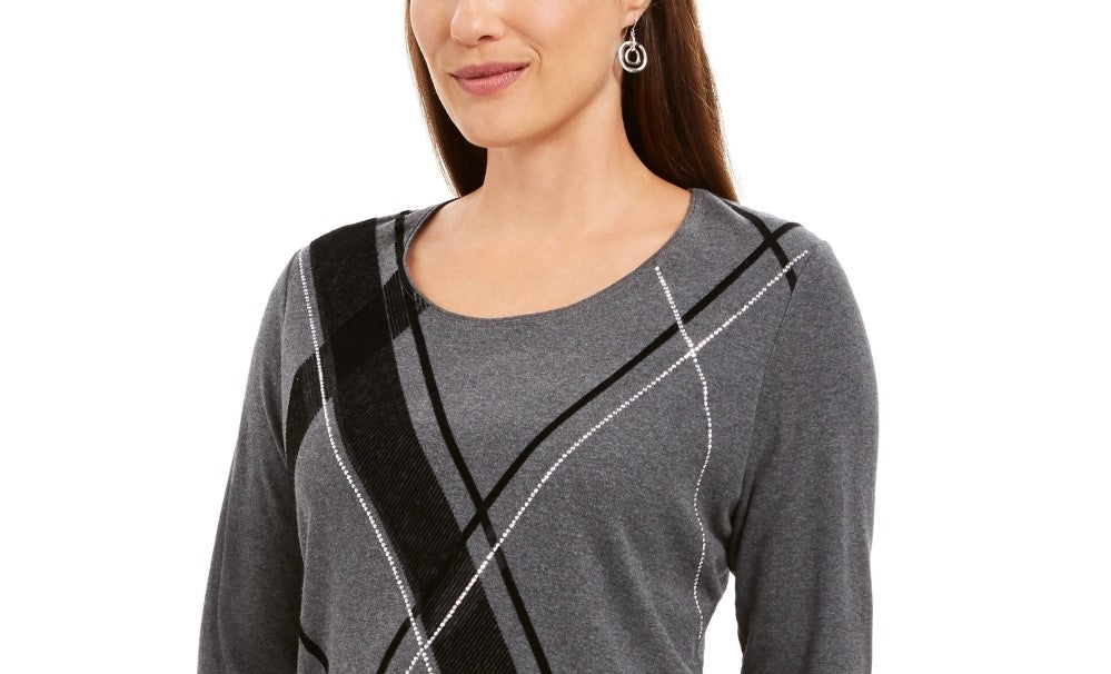 Karen Scott Blusa Listrada Angular Feminina Cinza Escuro Tamanho XS