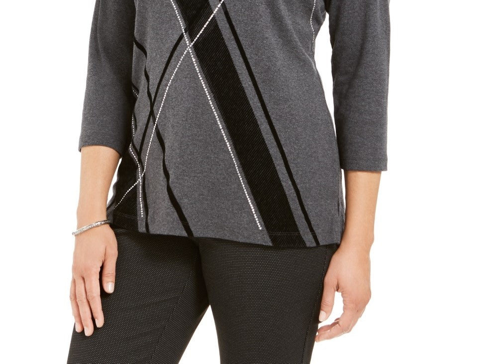 Karen Scott Blusa Listrada Angular Feminina Cinza Escuro Tamanho XS