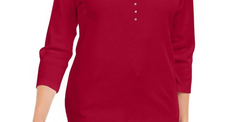 Karen Scott Top Feminino de Algodão com Ilhós e Ferragens, Vermelho, Tamanho Pequeno