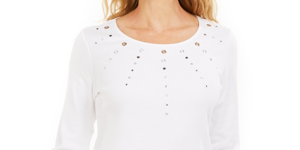Karen Scott Top Feminino de Algodão com Ilhós e Ferragens, Branco, Tamanho Pequeno