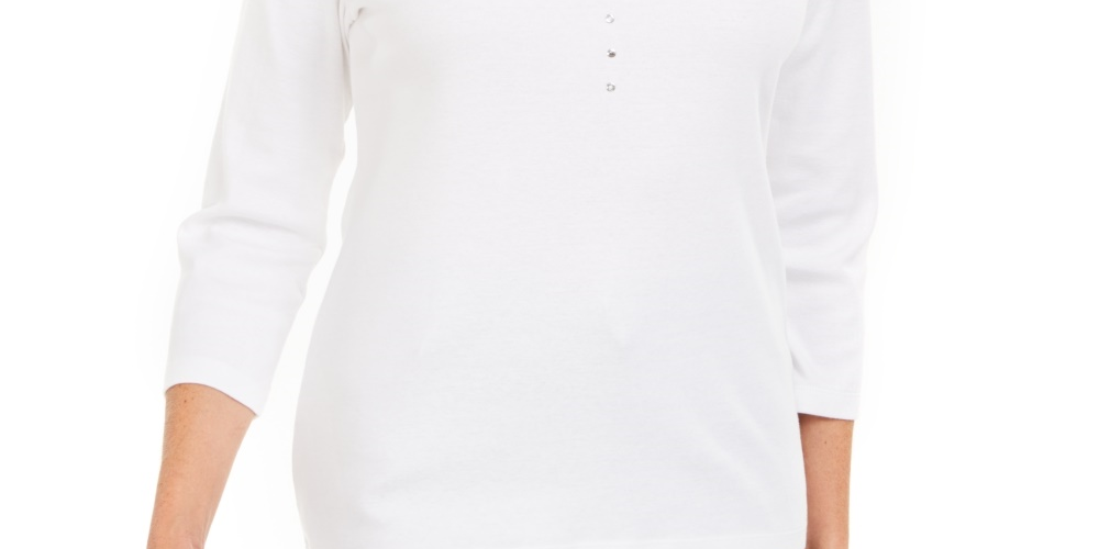 Karen Scott Top Feminino de Algodão com Ilhós e Ferragens, Branco, Tamanho Pequeno