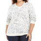 Moletom feminino Karen Scott de lã estampado, branco, tamanho 0X