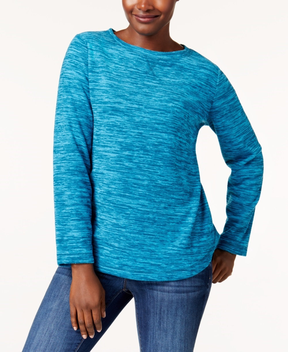 Karen Scott Sport Space Dye Microfleece Top Feminino Azul Tamanho XX-G