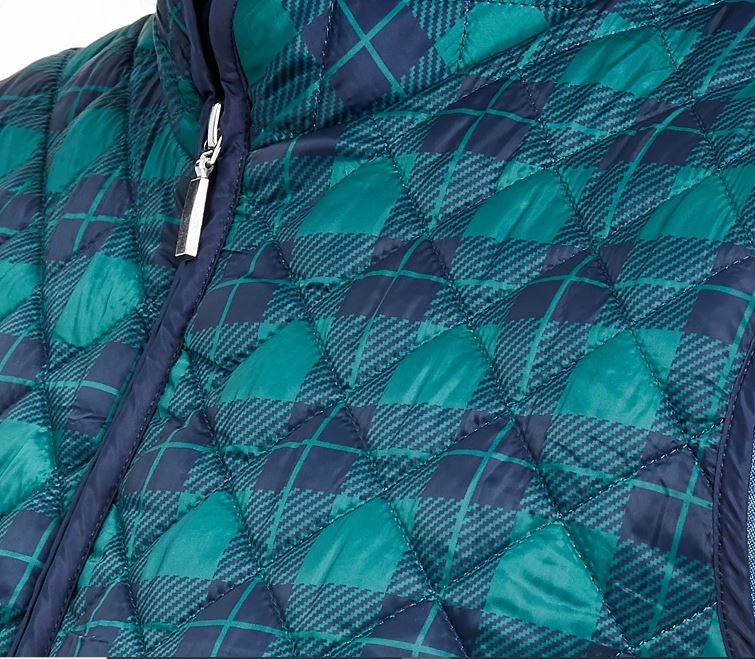 Colete esportivo feminino Karen Scott xadrez puffer azul-marinho tamanho grande