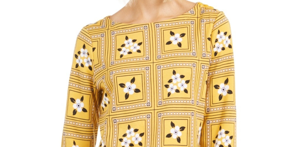 Blusa feminina com estampa de azulejos Charter Club, tamanho médio, dourada