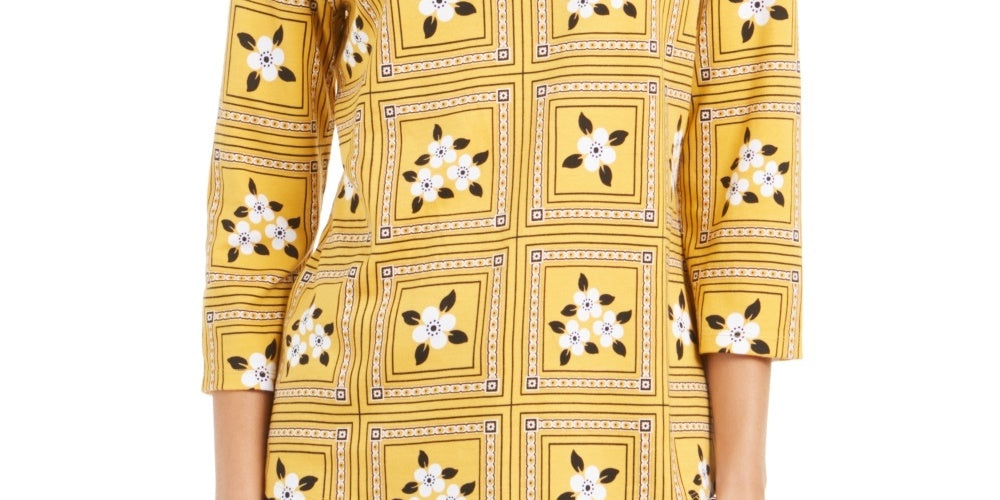 Blusa feminina com estampa de azulejos Charter Club, dourada, tamanho pequeno