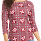 Charter Club Blusa de algodão estampada feminina com manga 3/4, vermelha, tamanho pequeno grande