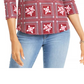Charter Club Blusa de algodão estampada feminina com manga 3/4, vermelha, tamanho pequeno grande