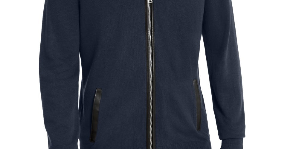 Cardigan masculino com zíper frontal da INC International Concepts, azul escuro, tamanho grande