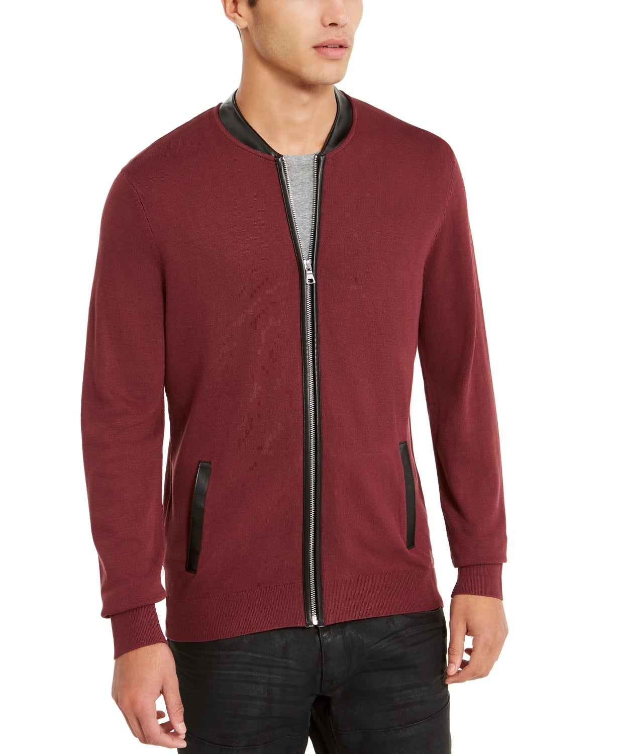 Cardigan masculino com zíper frontal da INC International Concepts, vermelho, tamanho XS