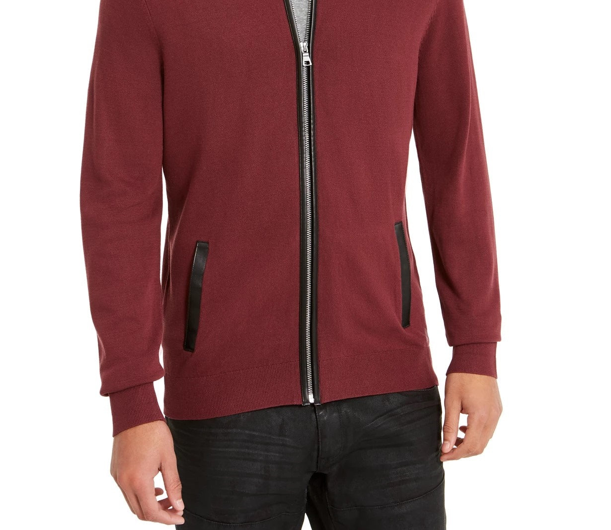 Cardigan masculino com zíper frontal da INC International Concepts, vermelho, tamanho XS
