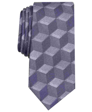 Gravata geométrica masculina Alfani Alden Silk Blend, cinza, tamanho regular
