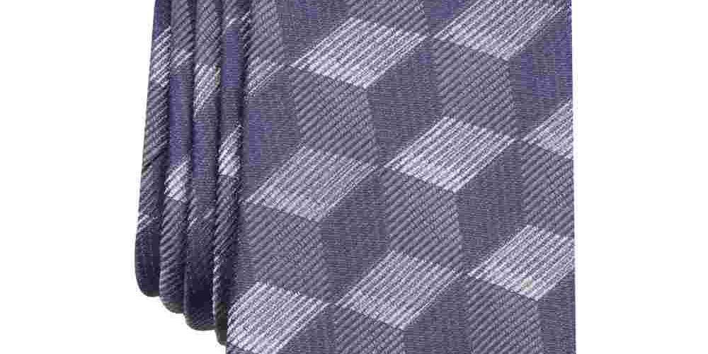 Gravata geométrica masculina Alfani Alden Silk Blend, cinza, tamanho regular