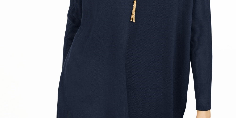 Suéter túnica feminino com decote em V estilo &amp; co, azul marinho, tamanho pequeno