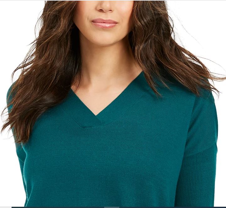 Suéter túnica feminino com decote em V estilo &amp; co, verde, tamanho extragrande