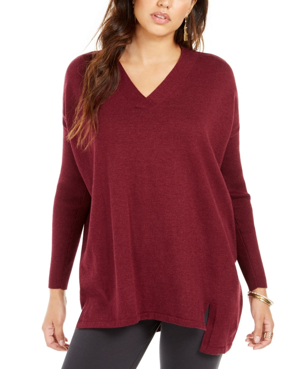 Suéter túnica feminino com decote em V, estilo &amp; co, vermelho, tamanho médio