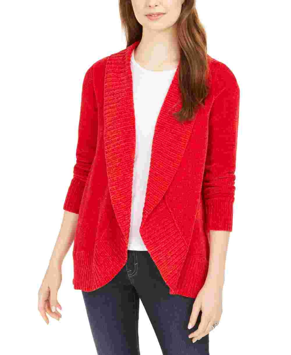 Cardigan feminino estilo &amp; co com gola xale em chenille, vermelho, tamanho pequeno grande