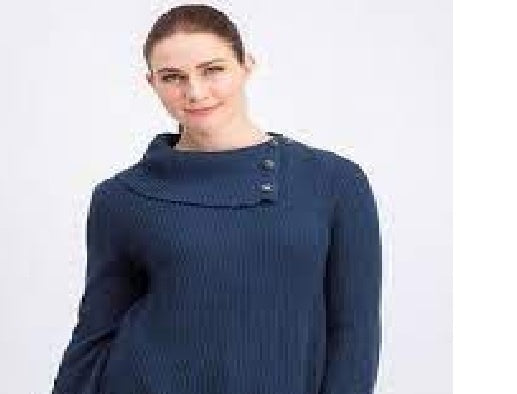 Suéter canelado com bainha recortada feminino Style &amp; Co, azul, tamanho pequeno