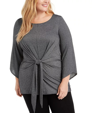 Top feminino Alfani Plus Size metálico com amarração frontal cinza escuro tamanho 1X