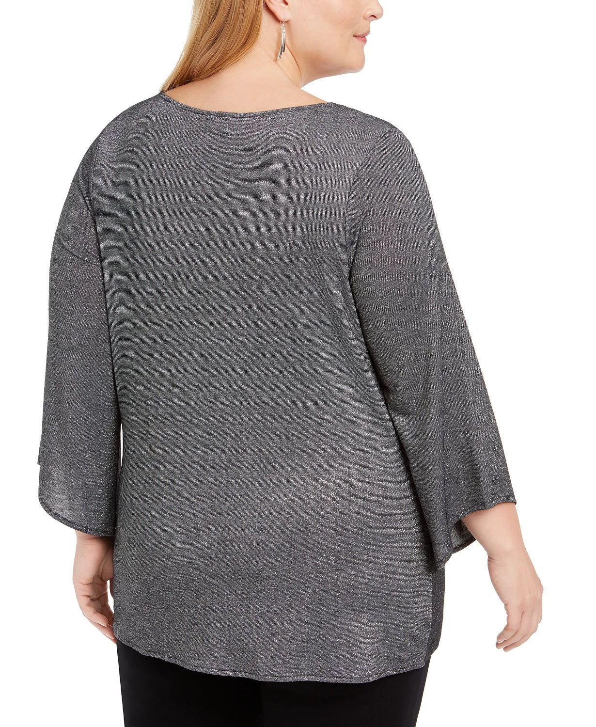 Top feminino Alfani Plus Size metálico com amarração frontal cinza escuro tamanho 1X