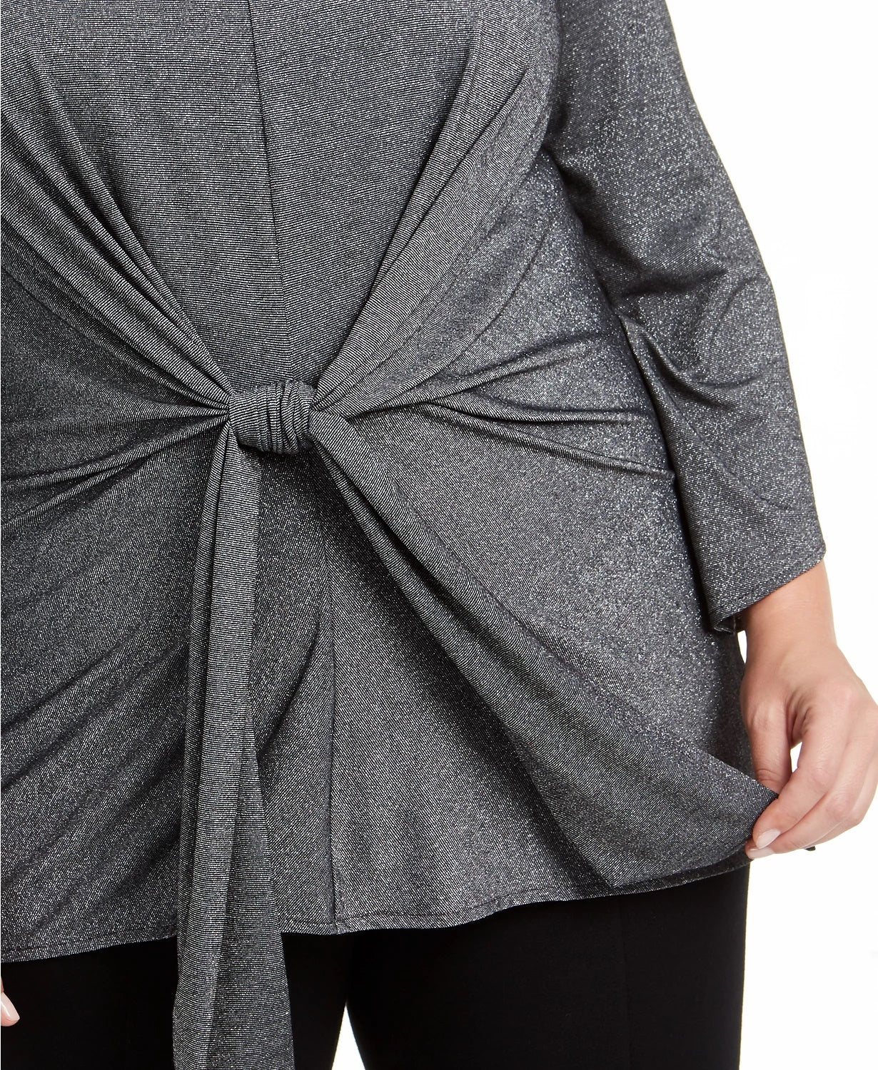 Top feminino Alfani Plus Size metálico com amarração frontal cinza escuro tamanho 1X