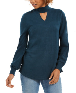 Suéter feminino estilo &amp; co com decote careca e abertura nas costas, azul, tamanho XX-G