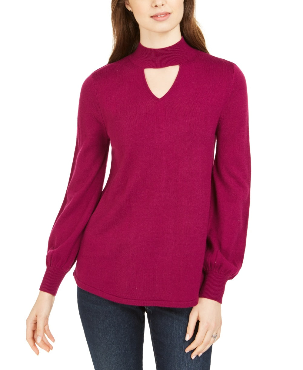Suéter feminino estilo &amp; co com decote falso e abertura em formato de fechadura, roxo, tamanho grande
