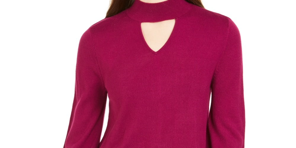 Suéter feminino estilo &amp; co com decote falso e abertura em formato de fechadura, roxo, tamanho grande