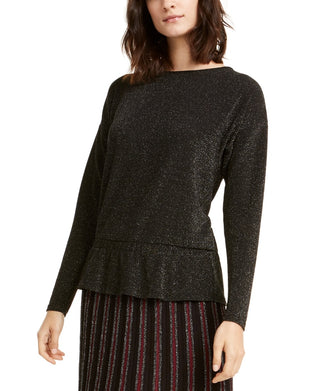 Alfani Women's Metallic Peplum Top Black Size XX-Large