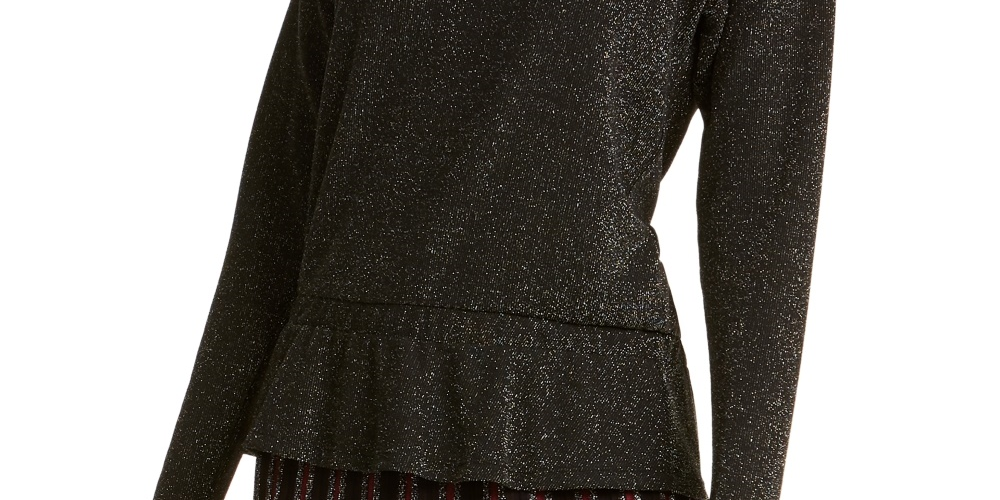 Top peplum metálico feminino Alfani, preto, tamanho XX-G