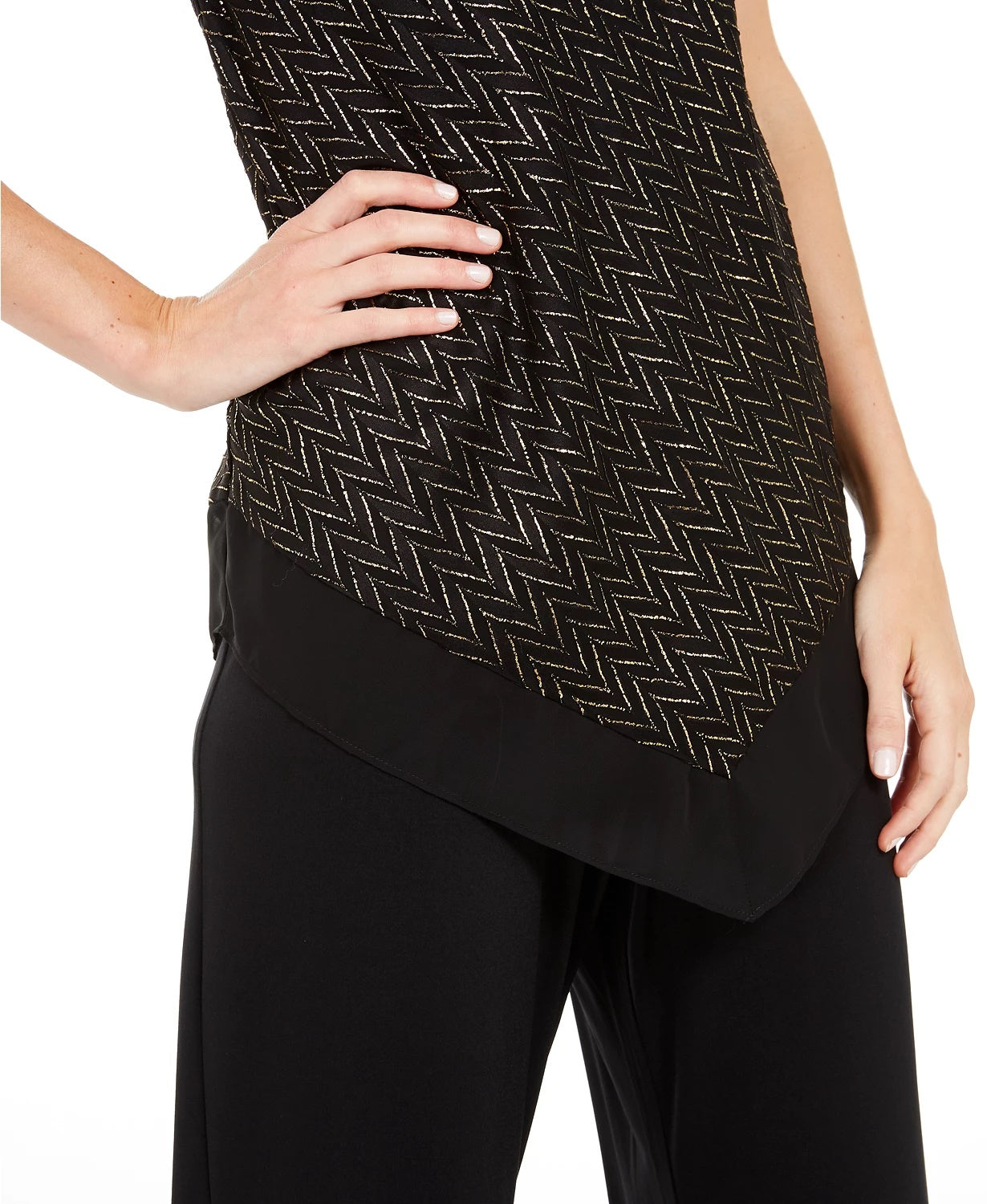 Top feminino Alfani com bainha pontuda metálica, preto, tamanho X-G