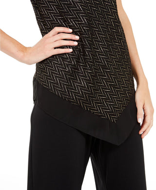 Top feminino Alfani com bainha pontuda metálica, preto, tamanho X-G