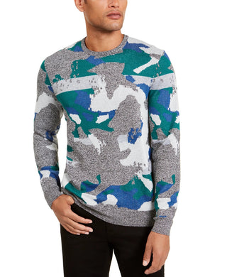 Suéter masculino Alfani Abstract Jacquard com gola redonda, verde, tamanho médio