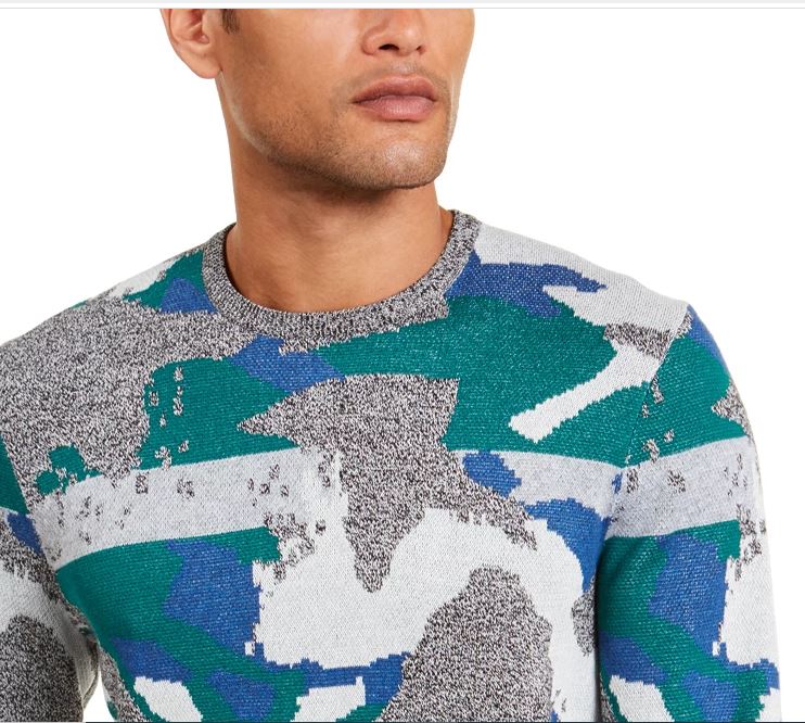 Suéter masculino Alfani Abstract Jacquard com gola redonda, verde, tamanho médio