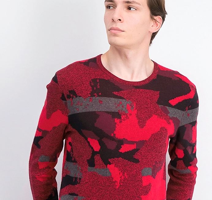 Suéter masculino Alfani Abstract Jacquard com gola redonda, vermelho, tamanho pequeno