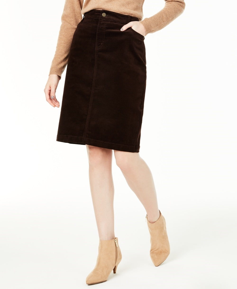 Saia de veludo cotelê com controle de barriga Charter Club feminina, marrom, tamanho 18