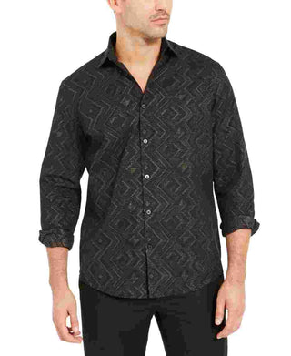 Camisa Masculina Alfani com Botões Frontais Metálicos Chevron P Preta Tamanho P