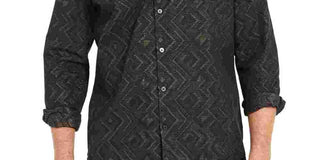 Camisa Masculina Alfani com Botões Frontais Metálicos Chevron P Preta Tamanho P